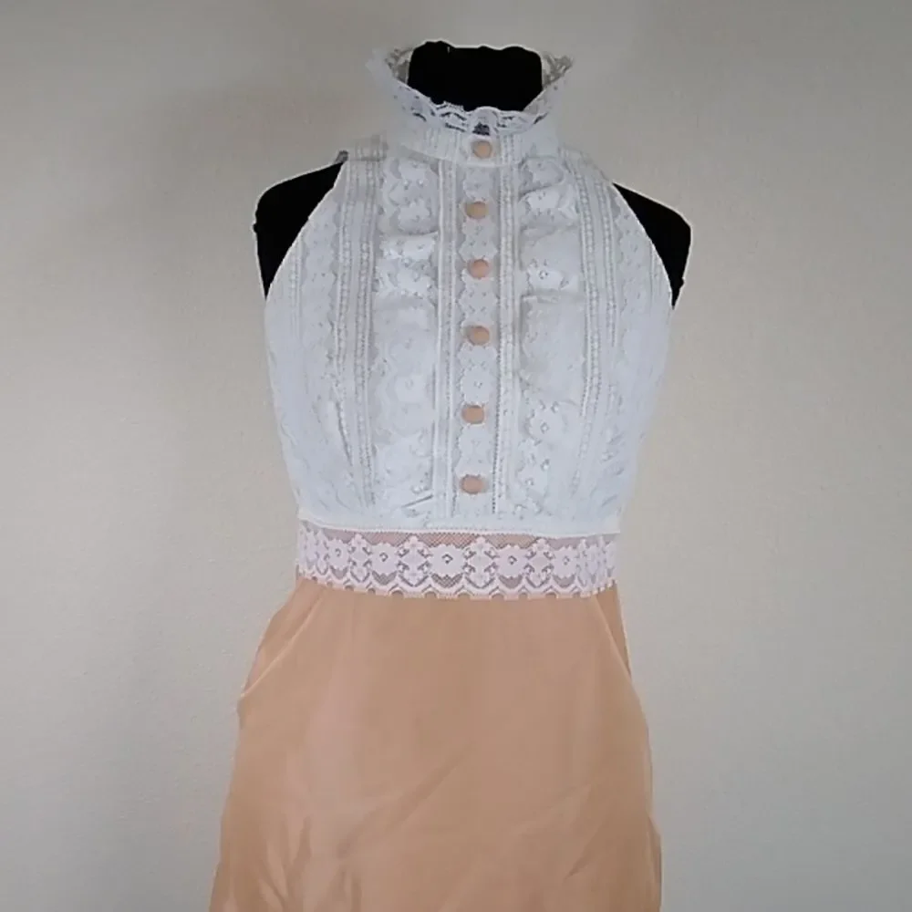 VTG,HANDMADE PEACH PINK ORANGE LACE FORMAL WOMEN DRESS SIZE SMALL APPROXIMATE